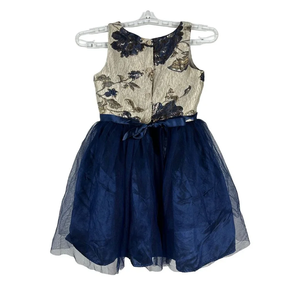 Zunie Girls' Floral Embroidered Dress With Tulle Skirt - Size 8